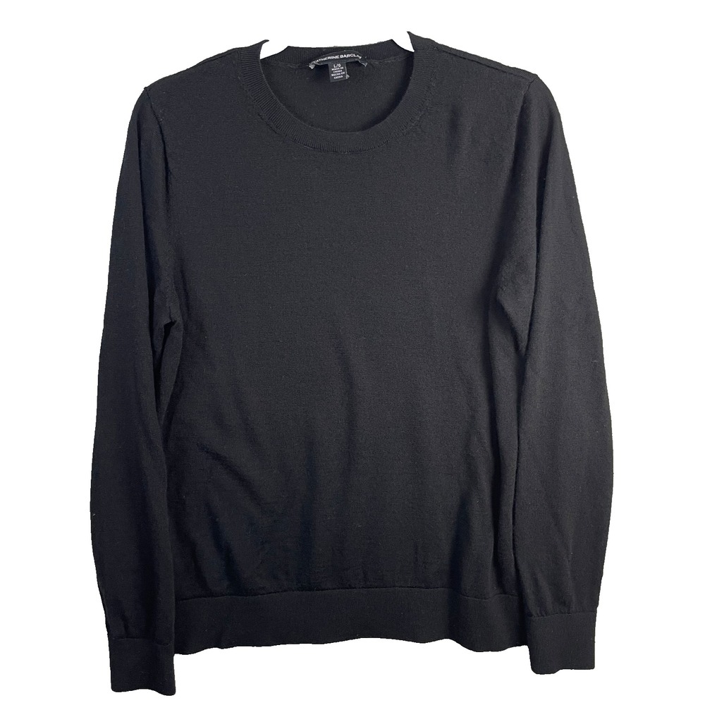 Katherine Barclay 100% Merino Wool Crewneck Pullover Sweater Womens Large‎ Black